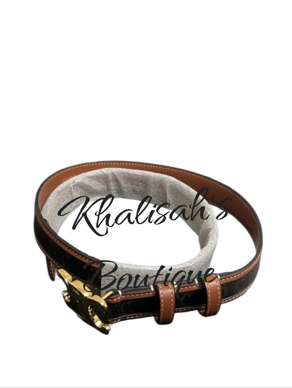 Brand New! Celine Triomphe Buckle Belt 25MM In Canvas and CALFSKIN AUTHENTIC - Picture 7 of 11